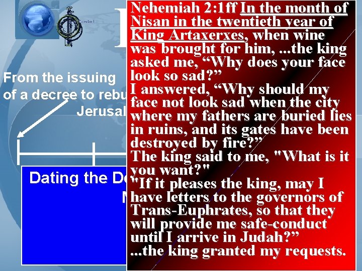 Daniel 9 Nehemiah 2: 1 ff In the month of Nisan in the twentieth