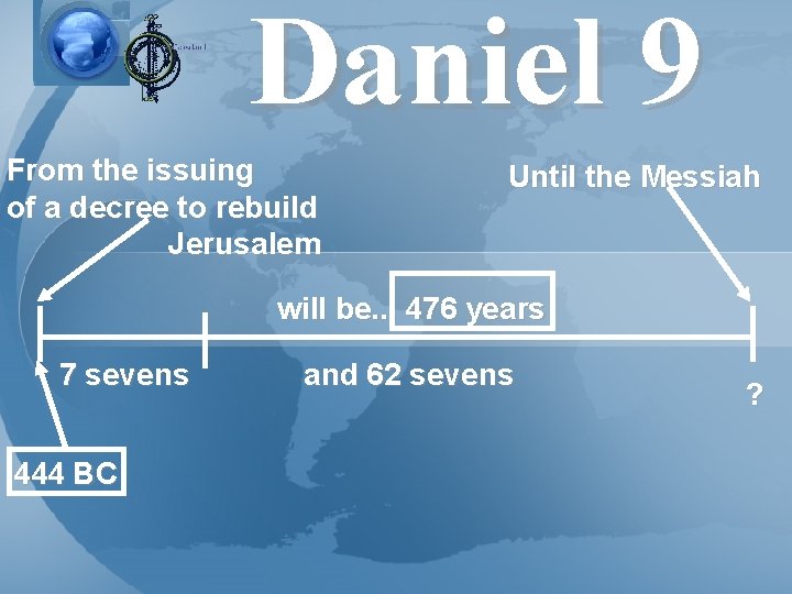 Daniel 9 From the issuing of a decree to rebuild Jerusalem Until the Messiah