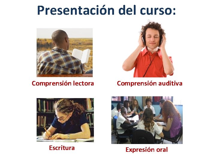 Presentación del curso: Comprensión lectora Escritura Comprensión auditiva Expresión oral 