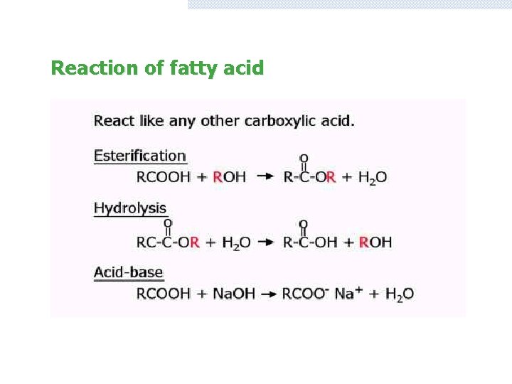 Reaction of fatty acid 