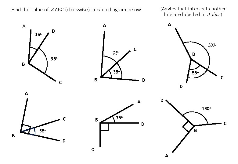 (Angles that intersect another line are labelled in italics) Find the value of ∠ABC (Angles that intersect another line are labelled in italics) Find the value of ∠ABC