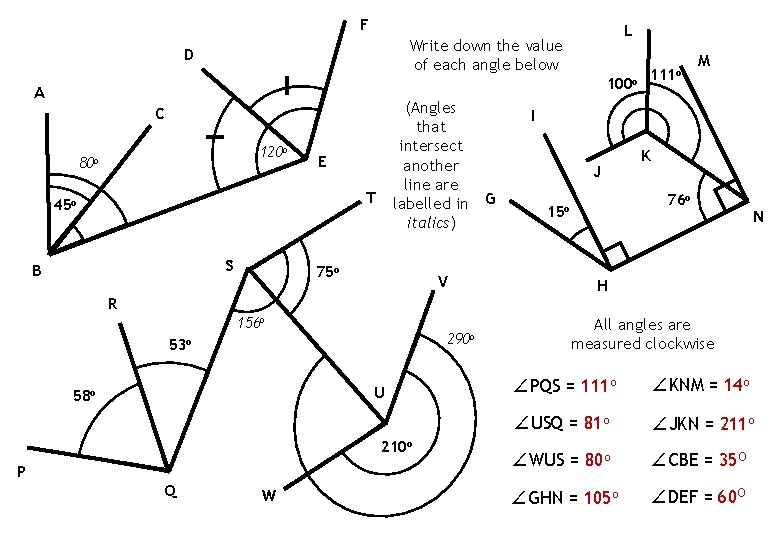 F Write down the value of each angle below D 100 o A (Angles F Write down the value of each angle below D 100 o A (Angles