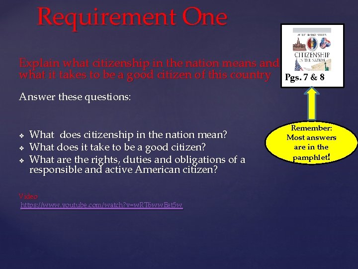 Requirement One Explain what citizenship in the nation means and what it takes to