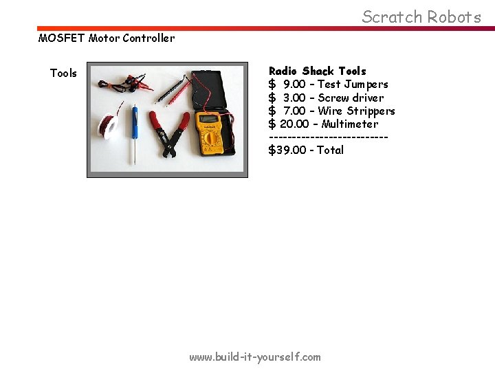 Scratch Robots MOSFET Motor Controller Tools Radio Shack Tools $ 9. 00 – Test