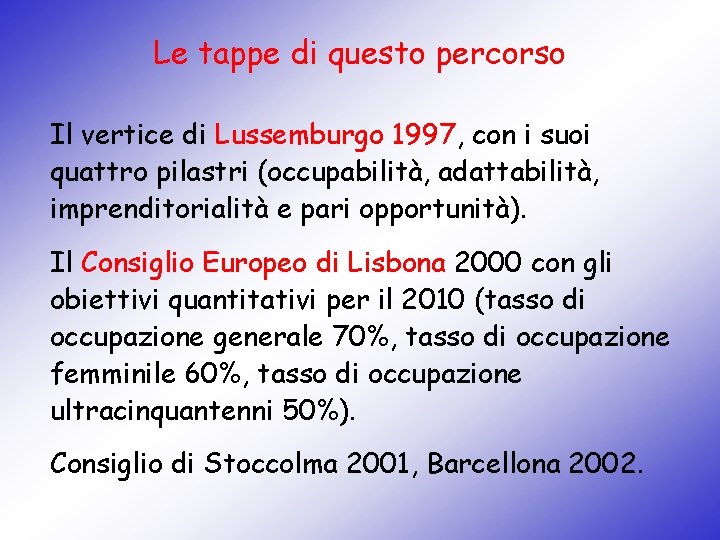 Le tappe di questo percorso Il vertice di Lussemburgo 1997, con i suoi quattro