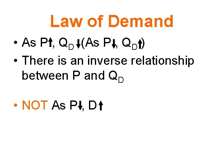 Law of Demand • As P , QD (As P , QD ) •