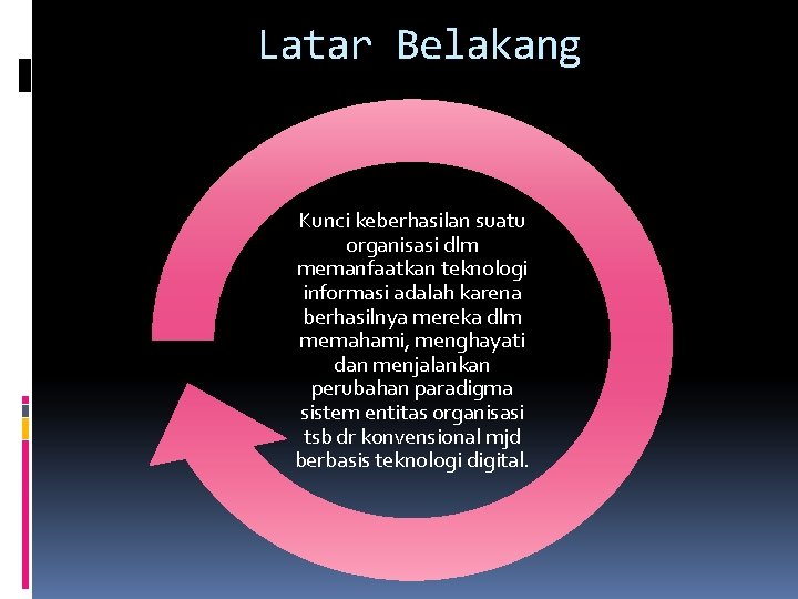 Latar Belakang Kunci keberhasilan suatu organisasi dlm memanfaatkan teknologi informasi adalah karena berhasilnya mereka