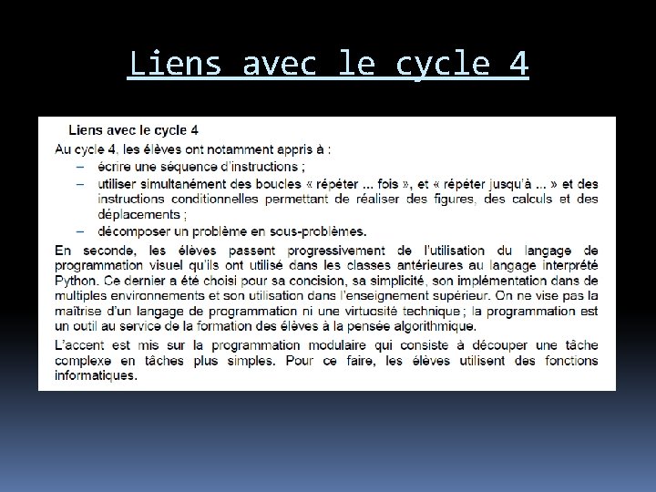Liens avec le cycle 4 