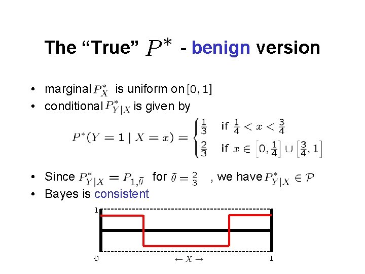 The “True” - benign version • marginal is uniform on • conditional is given