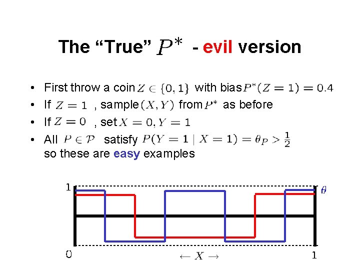 The “True” • • - evil version First throw a coin with bias If