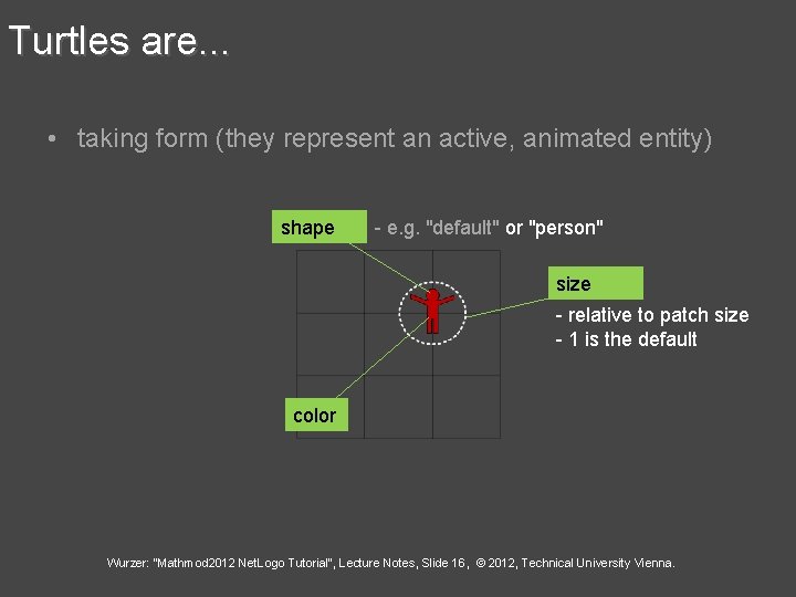 Turtles are. . . • taking form (they represent an active, animated entity) shape