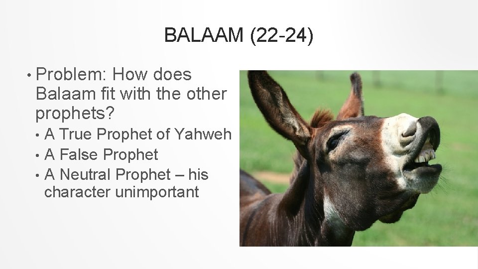 BALAAM (22 -24) • Problem: How does Balaam fit with the other prophets? A