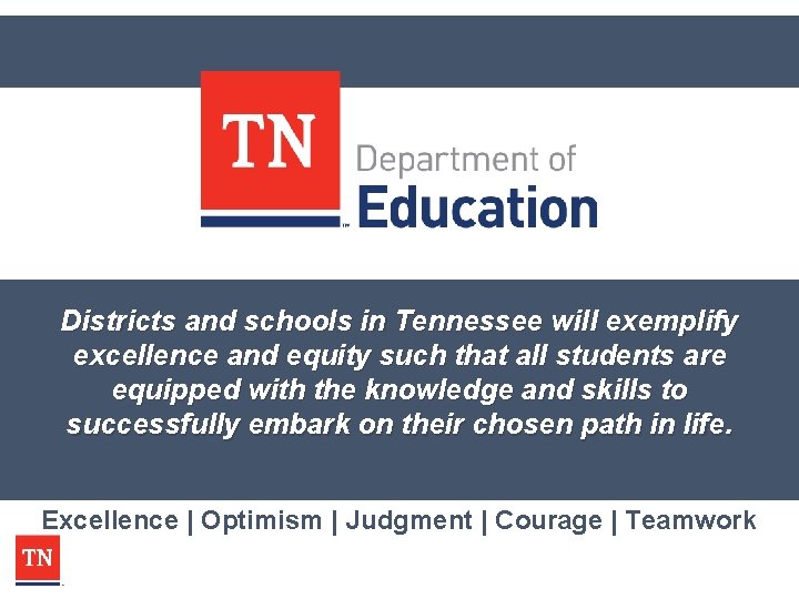 Districts and schools in Tennessee will exemplify excellence and equity such that all students