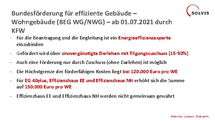 Bundesförderung für effiziente Gebäude – Wohngebäude (BEG WG/NWG) – ab 01. 07. 2021 durch
