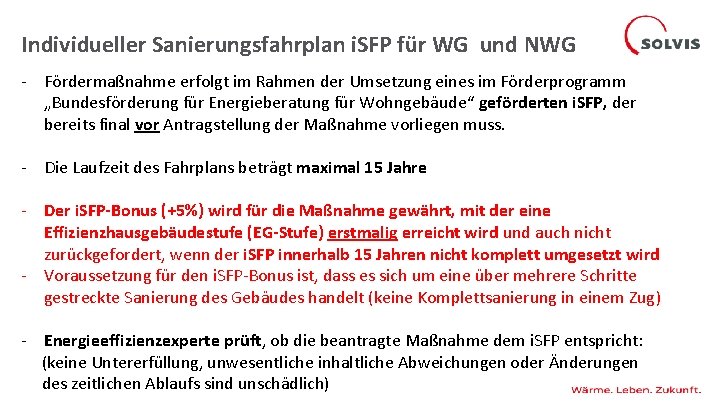 Individueller Sanierungsfahrplan i. SFP für WG und NWG - Fördermaßnahme erfolgt im Rahmen der