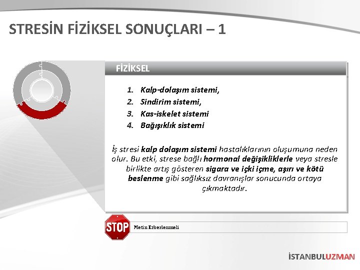 STRESİN FİZİKSEL SONUÇLARI – 1 FİZİKSEL 1. 2. 3. 4. Kalp-dolaşım sistemi, Sindirim sistemi,