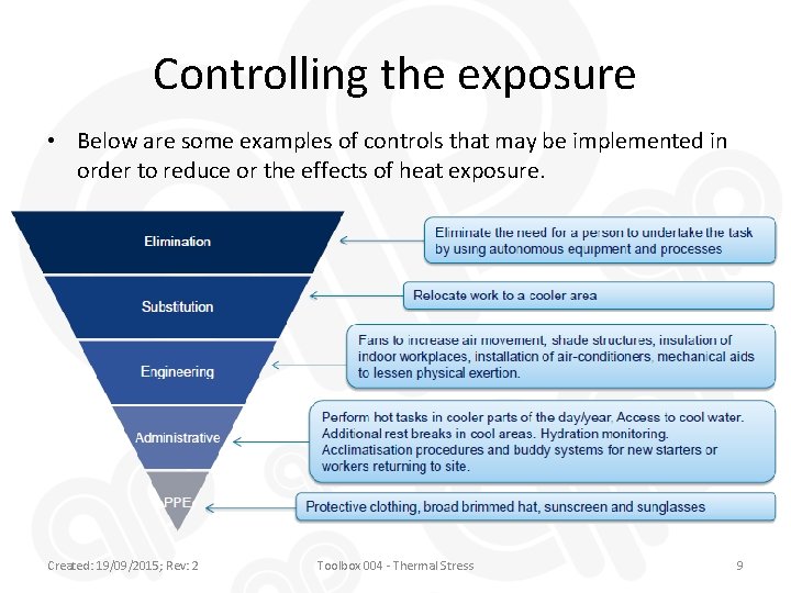 Controlling the exposure • Below are some examples of controls that may be implemented