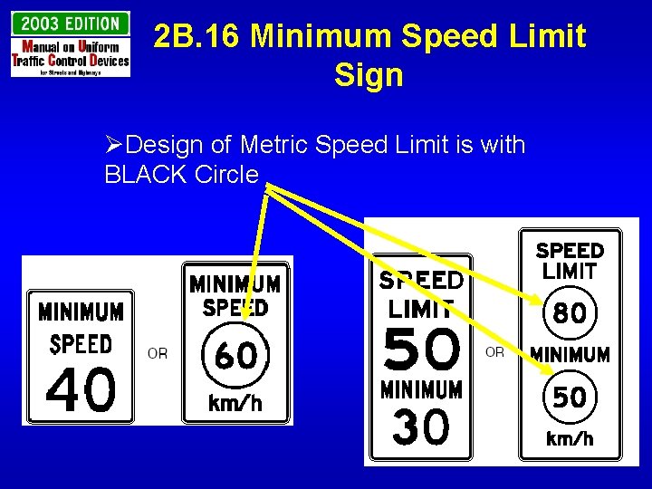 2 B. 16 Minimum Speed Limit Sign ØDesign of Metric Speed Limit is with