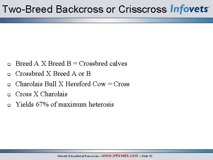 Two-Breed Backcross or Crisscross q q q Breed A X Breed B = Crossbred