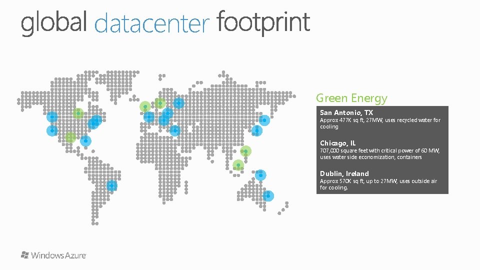 datacenter Green Energy San Antonio, TX Approx 477 K sq ft, 27 MW, uses