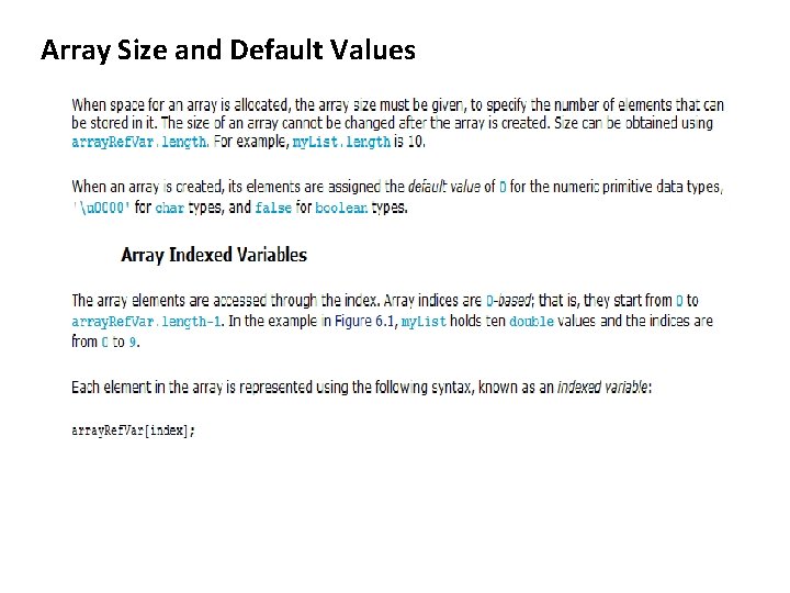 Array Size and Default Values 