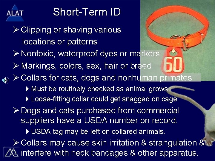 Short-Term ID Ø Clipping or shaving various locations or patterns Ø Nontoxic, waterproof dyes