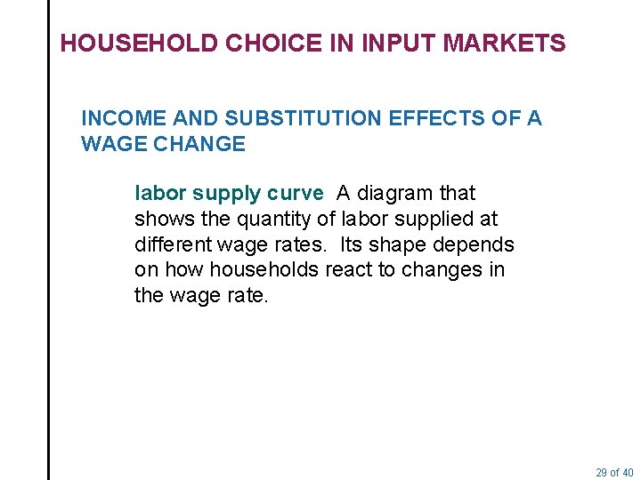 HOUSEHOLD CHOICE IN INPUT MARKETS INCOME AND SUBSTITUTION EFFECTS OF A WAGE CHANGE labor