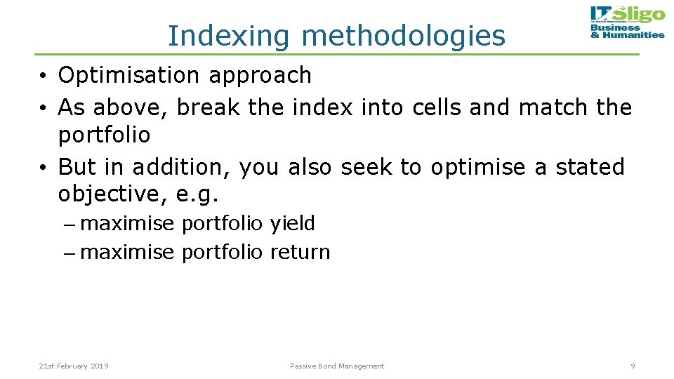 Indexing methodologies • Optimisation approach • As above, break the index into cells and