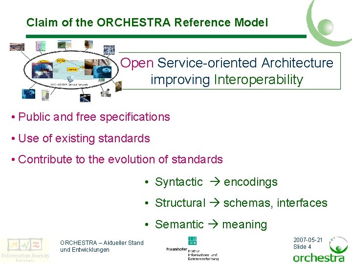 Claim of the ORCHESTRA Reference Model Open Service-oriented Architecture improving Interoperability • Public and