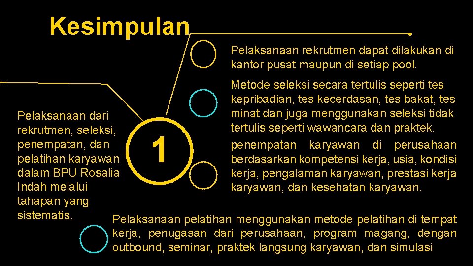 Kesimpulan Pelaksanaan rekrutmen dapat dilakukan di kantor pusat maupun di setiap pool. Metode seleksi