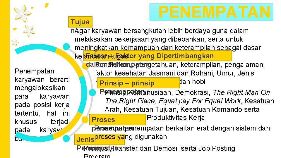 PENEMPATAN Tujua n. Agar : karyawan bersangkutan lebih berdaya guna dalam melaksakan pekerjaaan yang