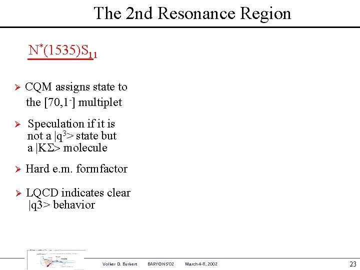 The 2 nd Resonance Region N*(1535)S 11 Ø CQM assigns state to the [70,