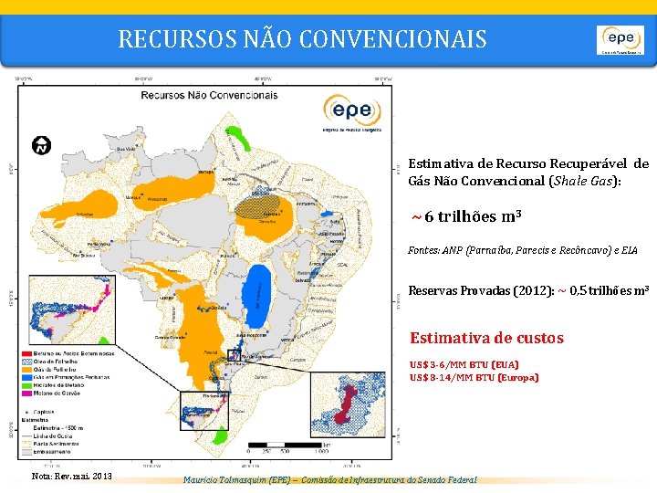 RECURSOS NÃO CONVENCIONAIS Estimativa de Recurso Recuperável de Gás Não Convencional (Shale Gas): ~