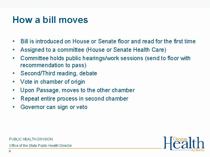 How a bill moves • Bill is introduced on House or Senate floor and