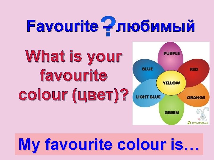 Favourite – любимый What is your favourite сolour (цвет)? My favourite colour is… 