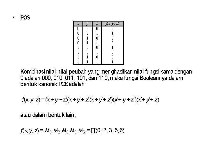  • POS x 0 0 1 1 y 0 0 1 1 z