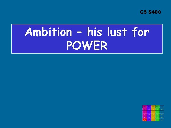 C 5 $400 Ambition – his lust for POWER 