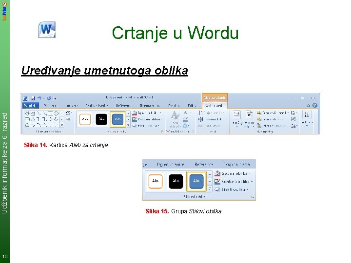 Crtanje u Wordu Udžbenik informatike za 6. razred Uređivanje umetnutoga oblika 16 Slika 14.