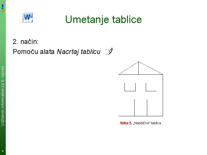 Umetanje tablice Udžbenik informatike za 6. razred 2. način: Pomoću alata Nacrtaj tablicu 5