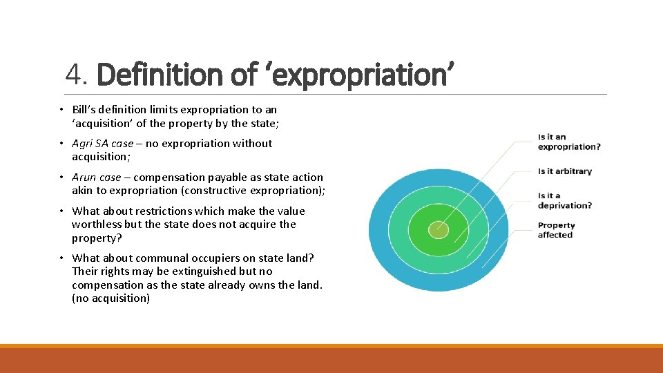 4. Definition of ‘expropriation’ • Bill’s definition limits expropriation to an ‘acquisition’ of the