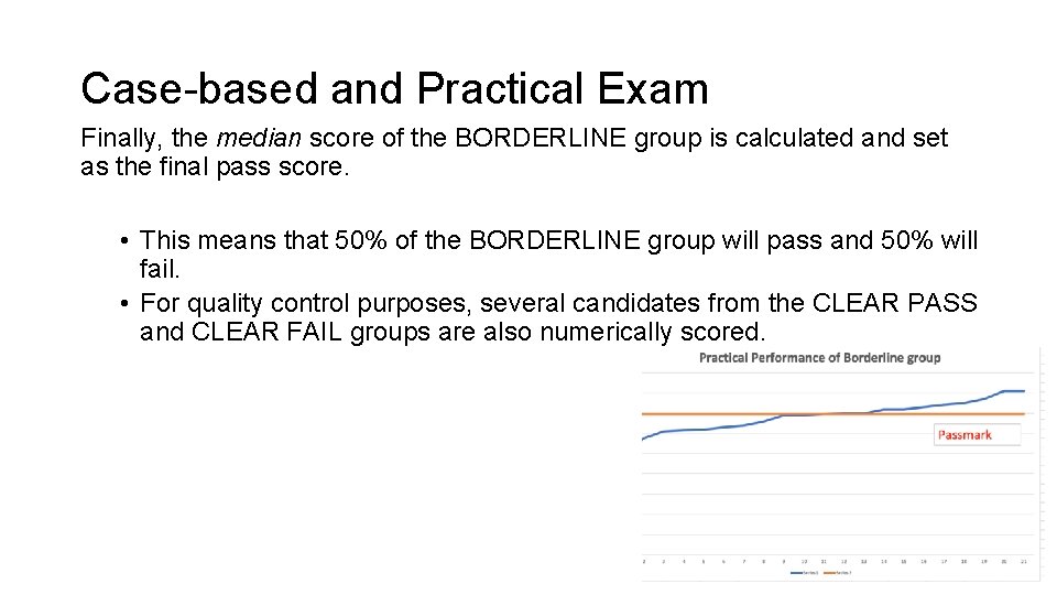 Case-based and Practical Exam Finally, the median score of the BORDERLINE group is calculated