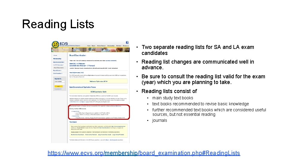 Reading Lists • Two separate reading lists for SA and LA exam candidates •