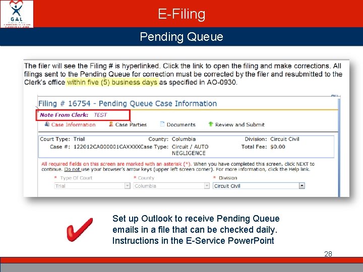 E-Filing Pending Queue Set up Outlook to receive Pending Queue emails in a file