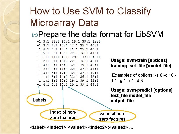 How to Use SVM to Classify Microarray Data Prepare the data format for Lib.