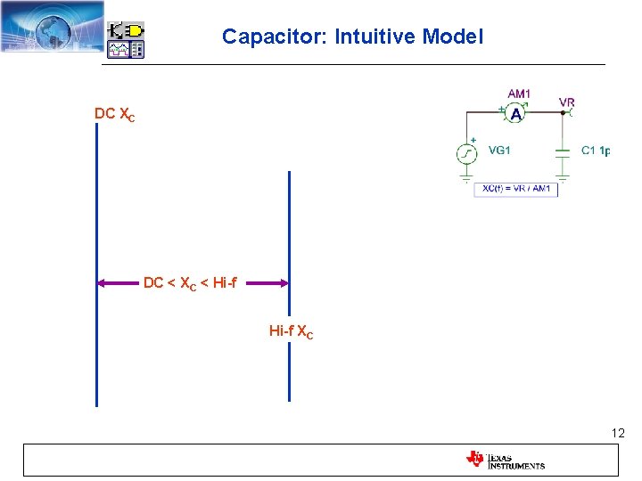 Capacitor: Intuitive Model DC XC DC < XC < Hi-f XC 12 