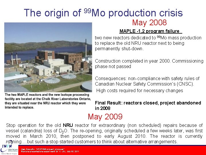 The origin of 99 Mo production crisis May 2008 MAPLE -1, 2 program failure