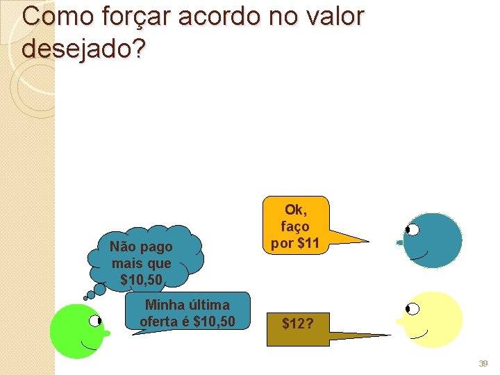 Como forçar acordo no valor desejado? Não pago mais que $10, 50 Minha última