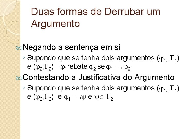Duas formas de Derrubar um Argumento Negando a sentença em si ◦ Supondo que
