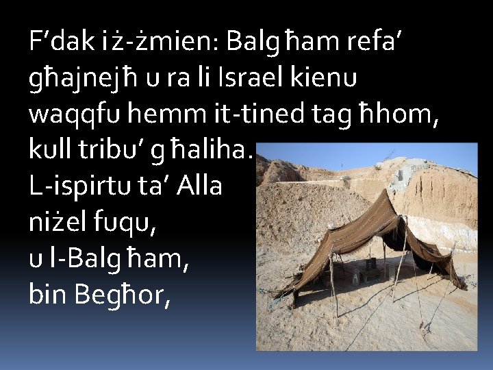 F’dak iż-żmien: Balg ħam refa’ għajnejħ u ra li Israel kienu waqqfu hemm it-tined