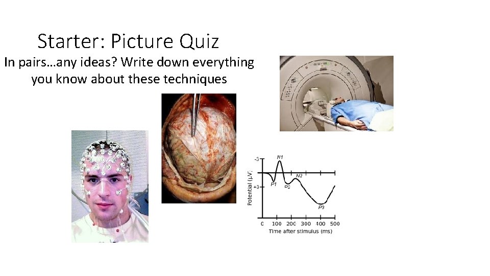 Starter: Picture Quiz In pairs…any ideas? Write down everything you know about these techniques